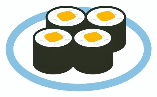 寿司(新香巻き02) 寿司(新香巻き02) 新香巻き,たくあん,寿司,食べ物,和食,日本食,細巻き,皿,回転寿司のイラスト素材