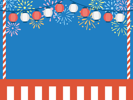フレーム_お祭りやぐら_あお フレーム,花火,お祭り,祭,暑中見舞い,夏祭り,おまつり,縁日,おたより,ステージのイラスト素材