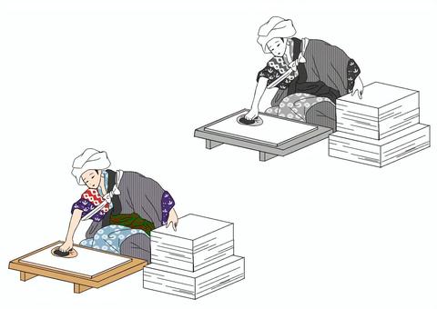 江戸時代摺師女性（模様） 女性,江戸時代,時代劇,摺師,人物,モノクロのイラスト素材