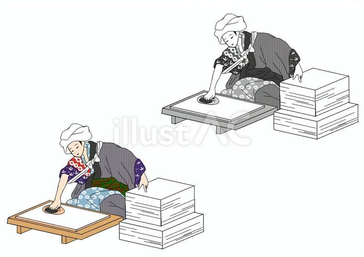 江戸時代摺師女性（模様） 女性,江戸時代,時代劇のイラスト素材