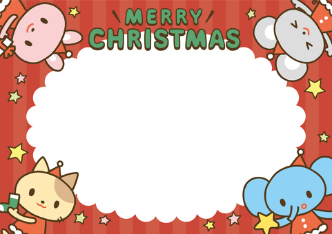 クリスマスの動物たち背景フレーム5 クリスマス,うさぎ,ねずみ,ねこ,ぞう,フレーム,テンプレート,背景,壁紙,装飾のイラスト素材