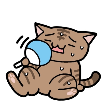 茶トラ猫と暑さ 茶トラ猫,茶トラ,猫,暑さ,うちわのイラスト素材
