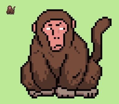 不機嫌なサルのドット絵 ドット絵,レトロ,ゲーム,ピクセルアート,サル,野生,動物園,不機嫌,睨むのイラスト素材