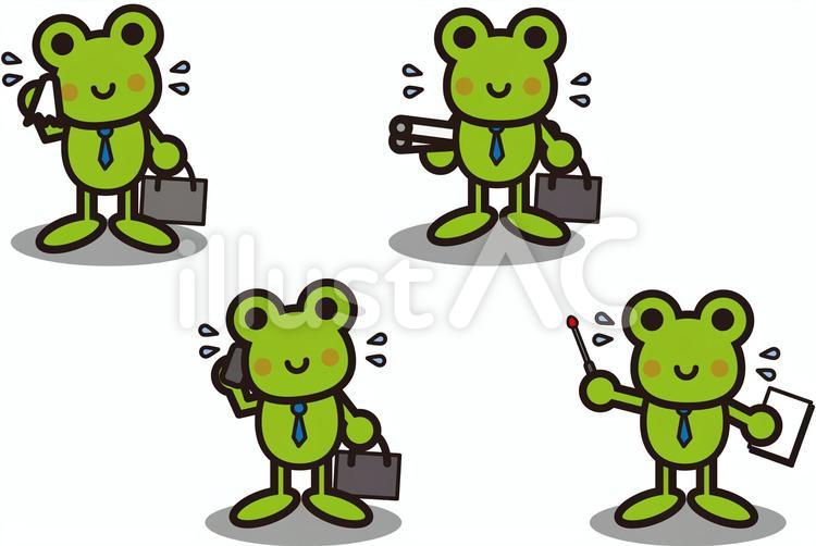 はたらくカエルさん カエル,ハンカチ,携帯のイラスト素材