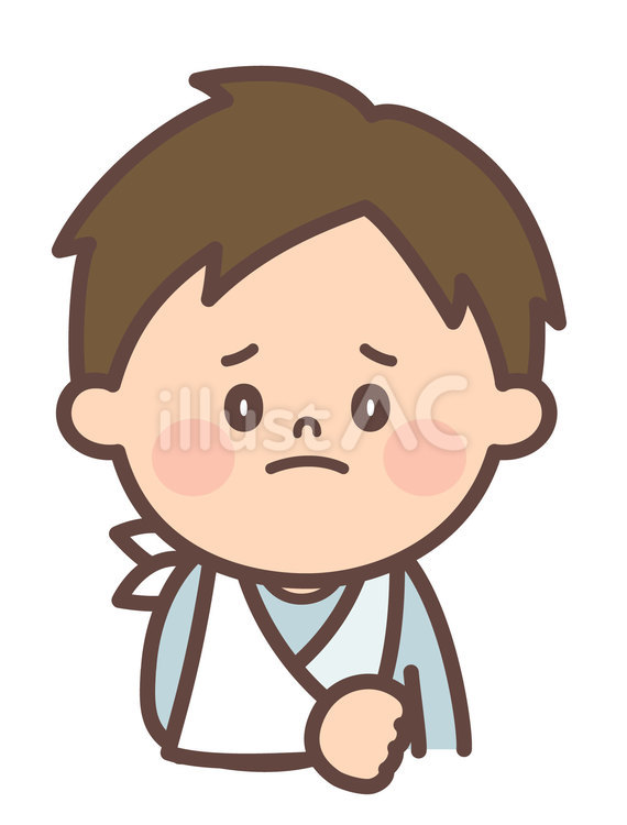 腕を骨折して三角巾でつっている男の子 骨折,三角巾,怪我のイラスト素材