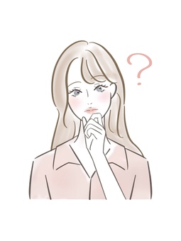 疑問を持っている女性　はてな 女性,大人,人物,ピンク,パステル,表情,イラスト,疑問,ハテナ,シンプルのイラスト素材