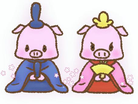 ぶたちゃんのひな祭りお花つき