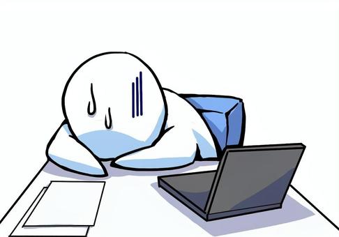 仕事の合間に力尽きる人 疲労,休憩,仕事,オフィス,在宅勤務,燃え尽き,睡魔,疲れ,居眠り,棒人間のイラスト素材