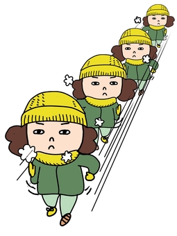 冬のウォーキング ウォーキング,女性,寒い,防寒着,早歩き,強歩,健康,運動,手描き,かわいいのイラスト素材