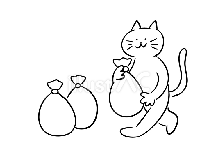 ゴミ出しをする猫（モノクロ） ゴミ出し,ごみ,ゴミ袋のイラスト素材