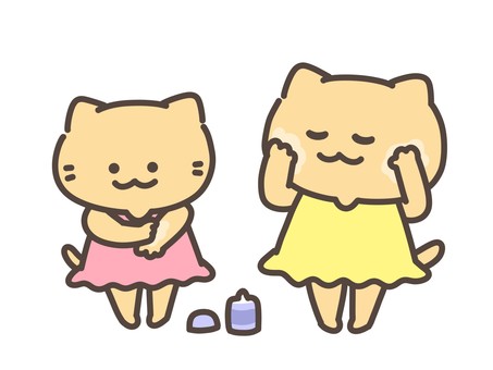 猫の姉妹の日常　日焼け止め 日焼け止め,夏,水着,猫,塗るのイラスト素材