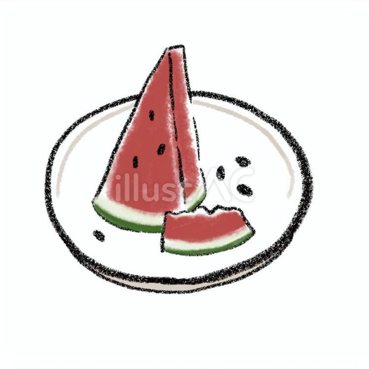 お皿にのったスイカ　水彩風 スイカ,西瓜,夏のイラスト素材