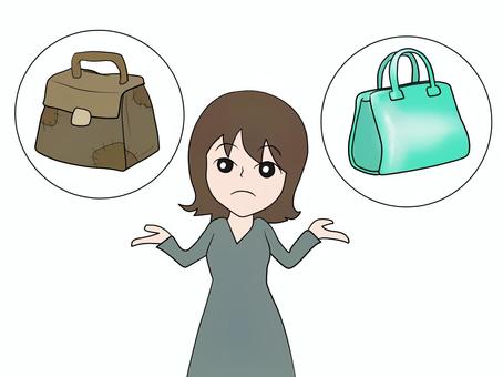 古い物と新しい物 どっちにするか悩む 古い物と新しい物 どっちにするか悩む 古い,新しい,カバン,選択,女性のイラスト素材