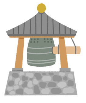 主線なし可愛らしいお寺の鐘と鐘楼 鐘楼,除夜の鐘,寺,寺院,鐘,釣鐘,撞木,大晦日,年末,日本のイラスト素材