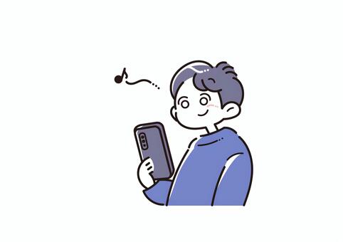 スマホを使うゆるっとシンプルな笑顔の男性 男性,スマホ,笑顔,人物,男の子,シンプル,スマートフォン,携帯,ゆるい,電話のイラスト素材