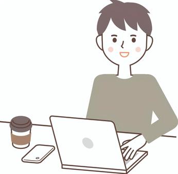 A man who operates a computer with a smile, JPG, PNG and AI A man who operates a computer with a smile, , JPG, PNG and AI