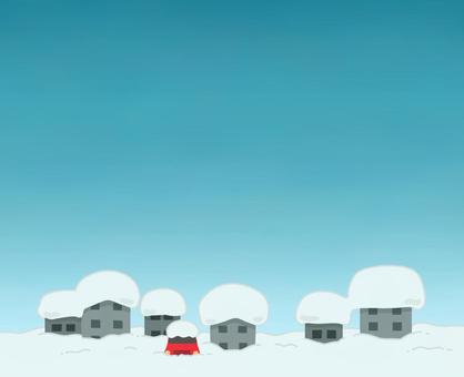 豪雪の家並み青い空