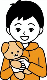 犬のぬいぐるみを抱っこする笑顔の男の子 男の子,抱っこ,ぬいぐるみ,抱きしめる,おもちゃ,動物,犬,いぬ,ワンコ,子犬のイラスト素材
