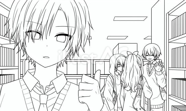 線画/男の子・女の子 線画,塗り絵,男の子のイラスト素材