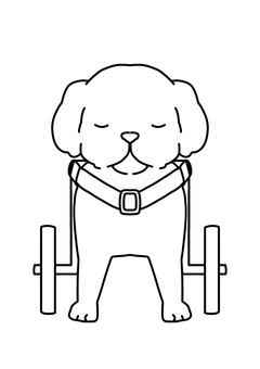 車椅子を使うふわふわの犬正面　線画
