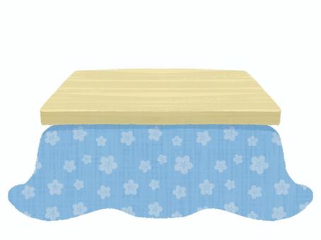 こたつ（青色） 炬燵,青色,天板,机,布団,花柄,家具,暖房器具,冬,温かいのイラスト素材