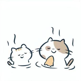 温泉/ねこ 猫,温泉,お風呂,くつろぐ,アイコン,動物,ねこ,どうぶつ,キュート,ユニークのイラスト素材