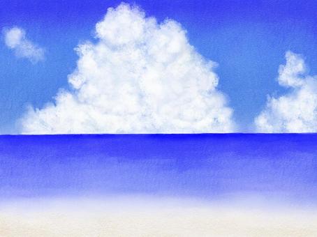 海　入道雲 海,空,入道雲,夏,7月,8月,背景,暑中見舞い,イラスト,素材のイラスト素材