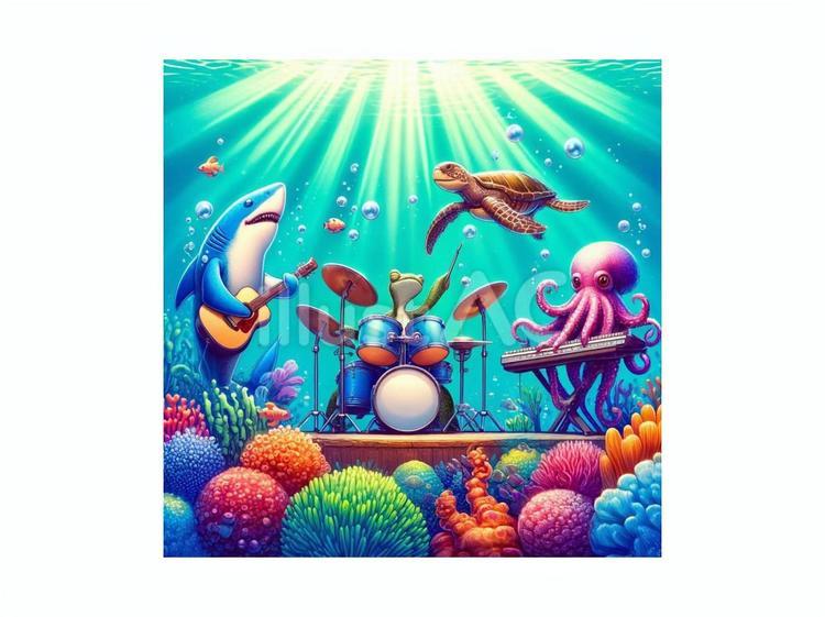 海の生き物の音楽フェスティバル 動物,生き物,可愛いのイラスト素材