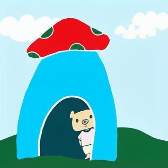 きのこの家から顔を出すブタのキャラクター きのこの家から顔を出すブタのキャラクター ブタ,ぶた,豚,キャラクター,かわいい,イラスト,動物,きのこ,家,ファンタジーのイラスト素材