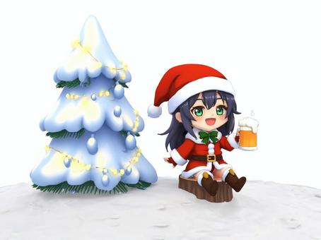 冬クリスマスツリービール乾杯サンタガール クリスマス,サンタクロース,サンタ,可愛い,サンタガール,クリスマスツリー,ツリー,クリスマスパーティー,パーティー,乾杯のイラスト素材