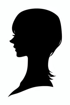 女性の横顔シルエット（ウルフ） シルエット,女性,女,髪型,ヘアスタイル,ウルフ,美容,髪,横顔,綺麗のイラスト素材