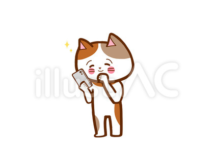 スマホ見る猫さん全身