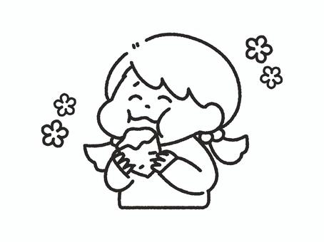 焼き芋を食べる女の子＿線画 焼き芋,さつまいも,食べる,おやつ,女の子,秋,嬉しい,美味しい,食べ物,野菜のイラスト素材