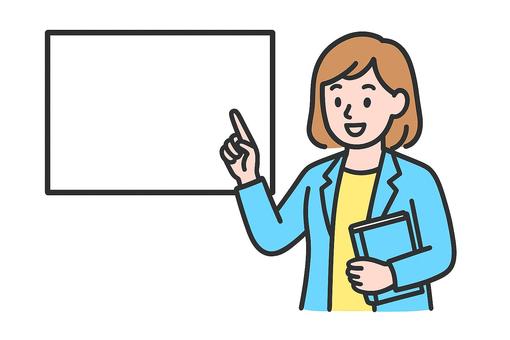 ホワイトボードで説明する女性