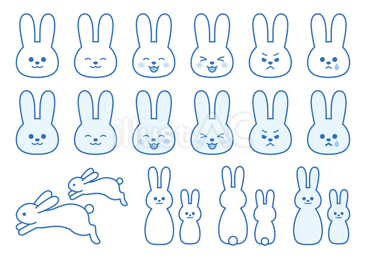 うさぎのアイコンセット（ブルー） うさぎ,アイコン,かわいいのイラスト素材