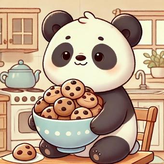 Panda holding a cookie, cookie, panda, chocolate chip, JPG
