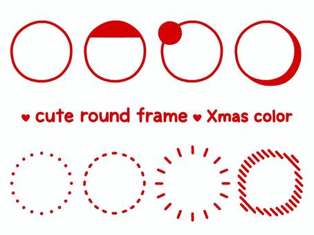 かわいい丸いフレーム（Xmasカラー） フレーム,枠,丸,クリスマス,クリスマスカラー,12月,セット,素材,パーツ,シンプルのイラスト素材