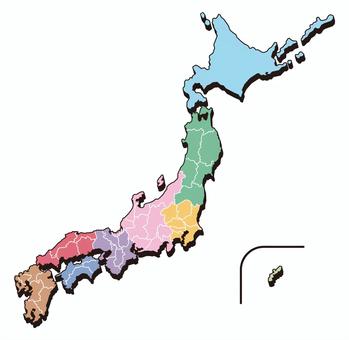 日本地図（地方別カラー） 日本地図,地図,日本,地方,地方別,カラー,色分け,地理,教材,学習のイラスト素材