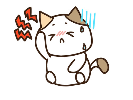 体調不良で頭痛が辛くて座るかわいい三毛猫 ねこ,頭痛,体調不良,痛み,動物,かわいい,手書き,緊張型頭痛,偏頭痛,病院のイラスト素材