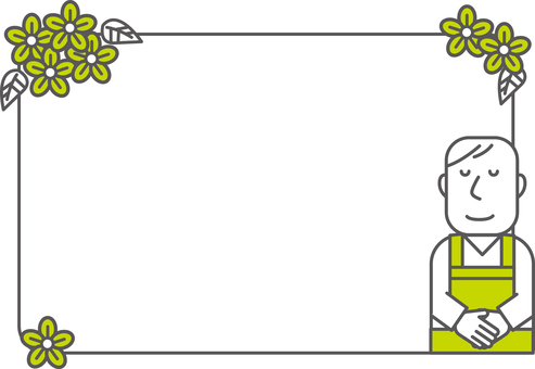 店舗フレーム＜お辞儀・短髪・にっこり＞ フレーム,枠,飾り枠,飾り罫,背景,花,人物,お辞儀,挨拶,お詫びのイラスト素材