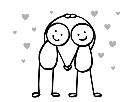 モノクロ棒人間　ラブラブな2人 棒人間,人,2人,カップル,彼氏,彼女,付き合う,夫婦,家族,友達のイラスト素材