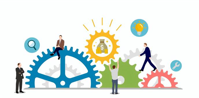 ギア・歯車 ビジネスイメージ イラスト 歯車,ギア,成功,お金,億万長者,イノベーション,インスピレーション,産業,機械,ビジネスのイラスト素材