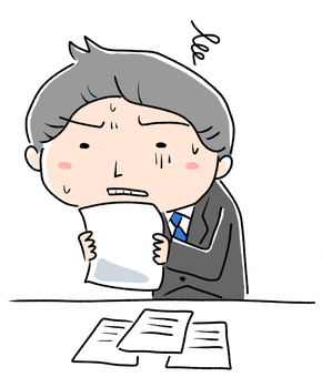 困る男性中年社員 仕事,事務,サラリーマン,男性,中年,社長,部長,課長,困る,悩むのイラスト素材