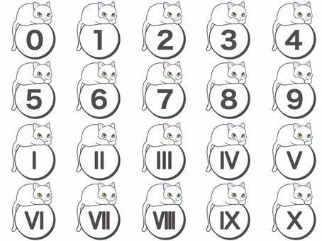 数字と白猫さん（通常ver） 猫,白猫,数字,ローマ数字,番号,1,2,3,4のイラスト素材