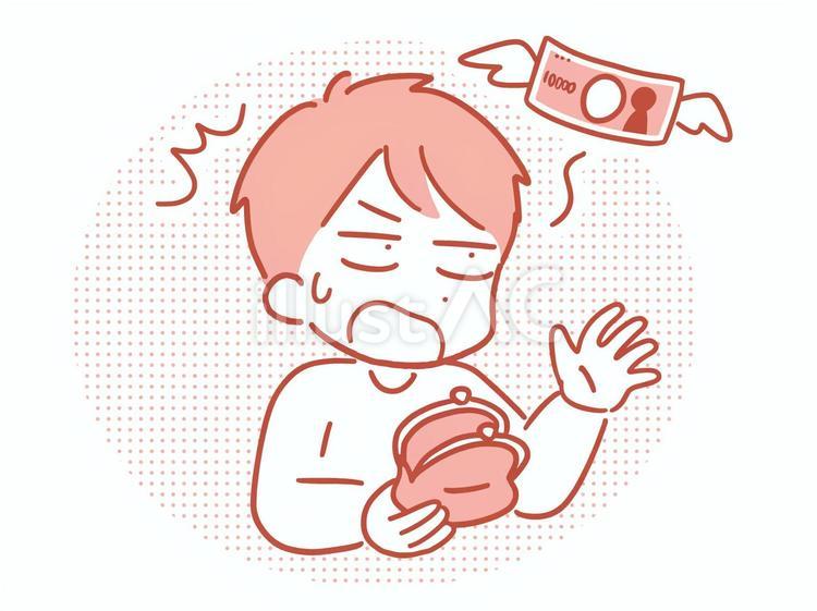 一万円を失って焦る財布を持った男性 男性,お金,悩みのイラスト素材