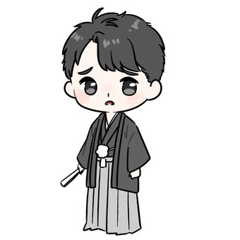 袴姿の男の子２　困り顔 袴,卒業式,卒業,全身,人物,人,和服,和装,立ち絵,卒業証書のイラスト素材
