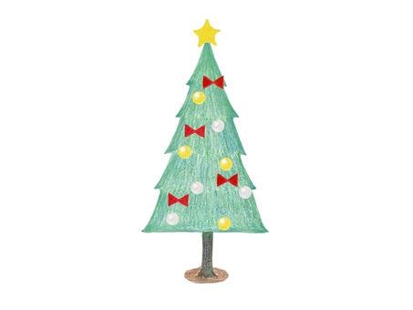 クリスマスツリー クリスマスツリー ツリー,クリスマス,色鉛筆画,手描き,挿絵,単品,無料,リボン,イラスト,素材のイラスト素材