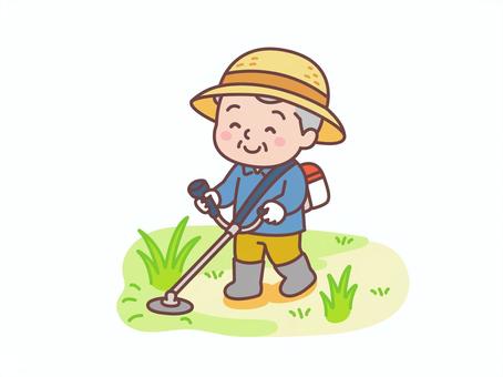 草刈作業をするお年寄り 草刈り,高齢者,男性,シニア,作業,除草,仕事,働く,おじいさん,草刈り機のイラスト素材
