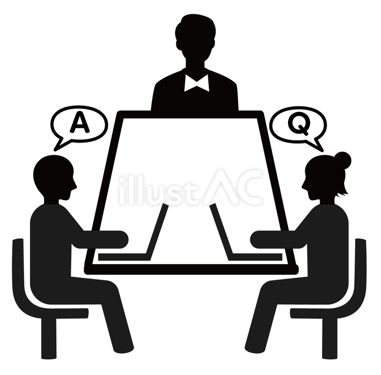 PCを囲んでオフィスで会議中 3人Q＆A 会議中,アイコン,チェックリストのイラスト素材