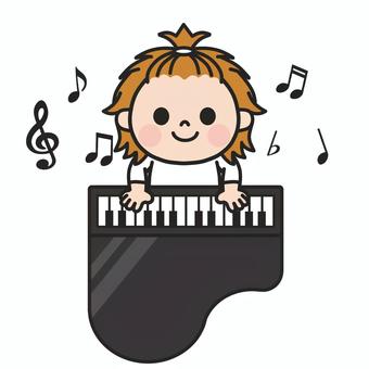 楽しそうに黒いピアノを弾く子ども3 ピアノ,鍵盤,楽器,トイピアノ,音符,音楽,音楽教室,音楽会,演奏,習い事のイラスト素材
